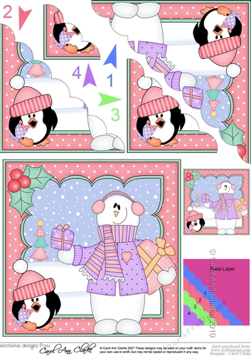 Christmas Snowman Rio has Xmas Presents Scallop Corner side stacker Topper