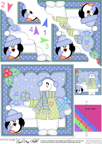 Christmas Snowman Rio has Xmas Presents Scallop Corner side stacker Topper