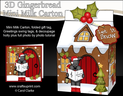 3D Christmas Milk Carton Gingerbread House Treat Box Mini Kit -  Hamish Scottie Dog is Carol singing