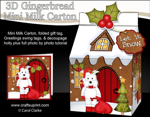 3D Christmas Milk Carton Gingerbread House Treat Box Mini Kit -  Jock Westie Dog has a sack of presents