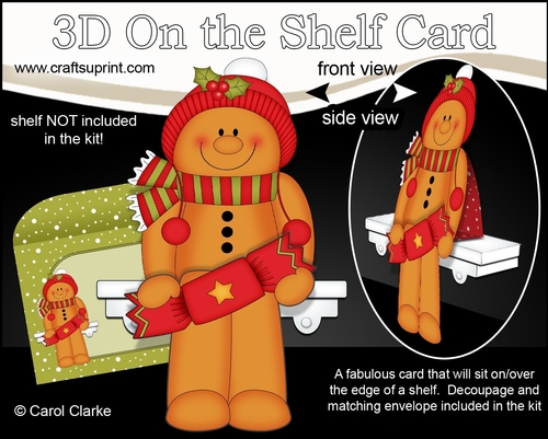 3D Christmas On the Shelf Card Kit - Christmas Gingerbread Man Ginge has an Xmas Cracker