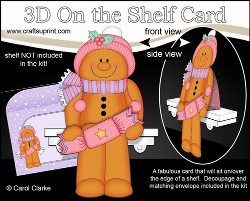 3D Christmas On the Shelf Card Kit - Christmas Gingerbread Man Ginge has an Xmas Cracker