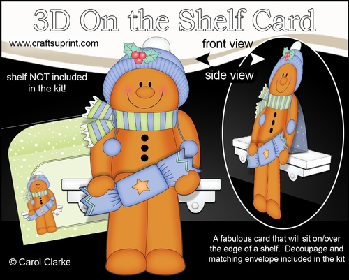 3D Christmas On the Shelf Card Kit - Christmas Gingerbread Man Ginge has an Xmas Cracker