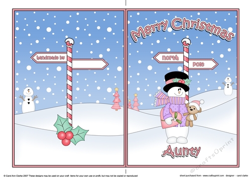 5 x 7 Quick Cut and Fold Card - Merry Christmas AUNTY with Snowman Rio