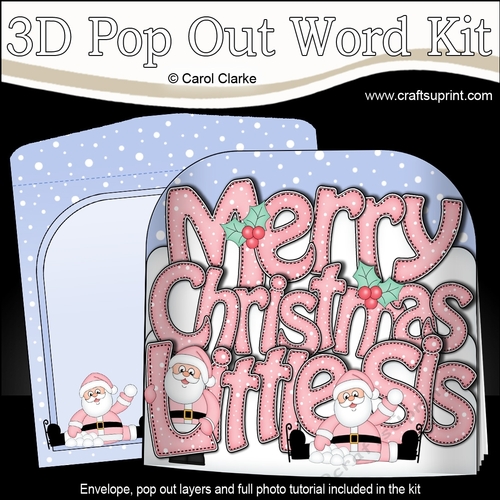  3D Pop Out Christmas Word Card Kit - Merry Christmas LITTLE SIS with Santa