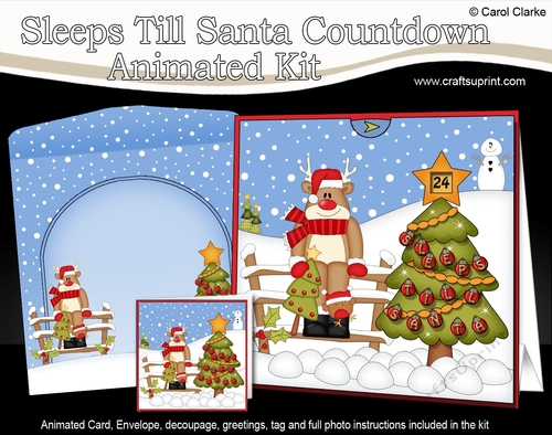 3D Animated Sleeps Till Santa Christmas Tree Countdown Card Kit - Rudolph has an Xmas Tree