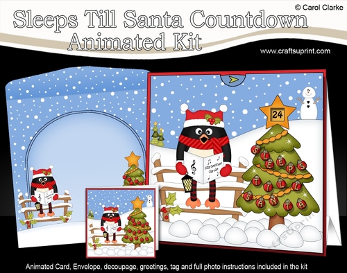 3D Animated Sleeps Till Santa Christmas Tree Countdown Card Kit - Pip Penguin is Carol Singing