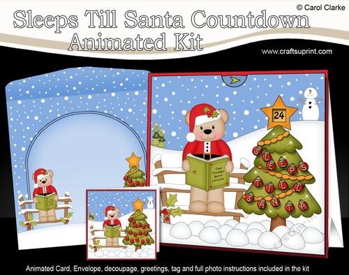 3D Animated Sleeps Till Santa Christmas Tree Countdown Card Kit - Livvy Bear reads an Xmas Story