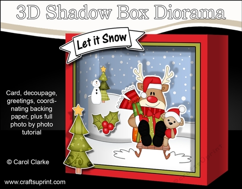 3D Christmas Diorama Shadow Box Card Mini Kit  - Rudolph is having fun on his Sledge