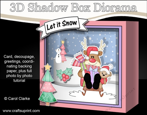 3D Christmas Diorama Shadow Box Card Mini Kit  - Rudolph is having fun on his Sledge