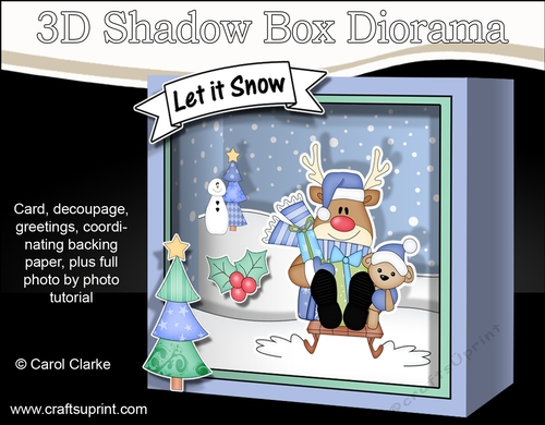 3D Christmas Diorama Shadow Box Card Mini Kit  - Rudolph is having fun on his Sledge