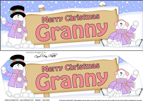 large DL Merry Christmas GRANNY with Snowman 3D decoupage