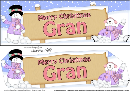 large DL Merry Christmas GRAN with Snowman 3D decoupage