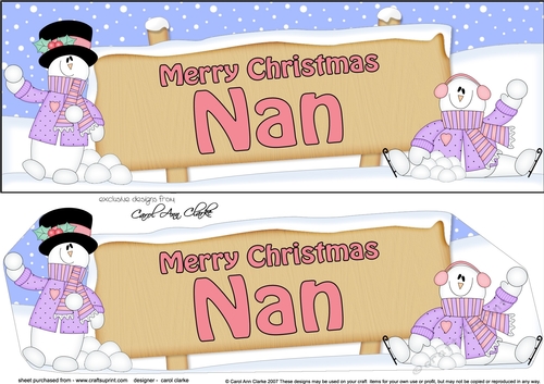 large DL Merry Christmas NAN with Snowman 3D decoupage