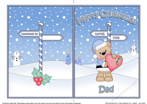 5 x 7 Quick Cut and Fold Card - Merry Christmas DAD with Livvy Bear