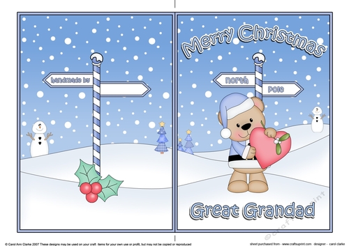 5 x 7 Quick Cut and Fold Card - Merry Christmas GREAT GRANDAD with Livvy Bear