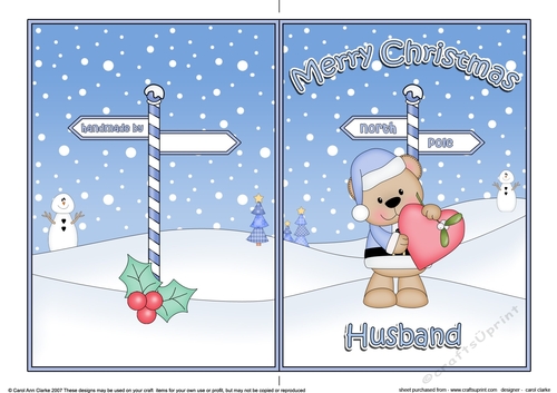 5 x 7 Quick Cut and Fold Card - Merry Christmas HUSBAND with Livvy Bear