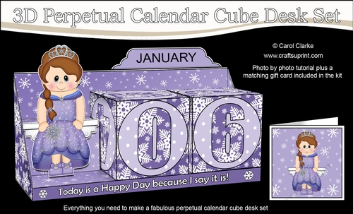 3D Everlasting Perpetual Calendar Desk Set Kit - Snow Princess Kay