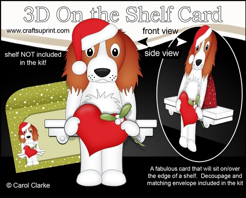 3D Christmas On the Shelf Card Kit  - Christmas Springer Spaniel Dog is in Love
