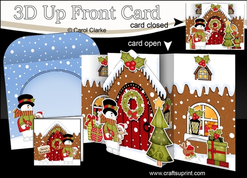 3D Up Front Card Kit -  Snowman Rio is at the Christmas Gingerbread House