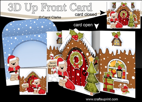 3D Up Front Card Kit -  Livvy Bear is at the Christmas Gingerbread House
