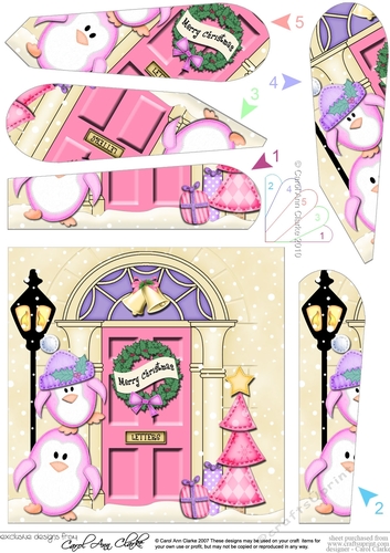 Cute Penguins at the Christmas Door Fan Pyramage Topper