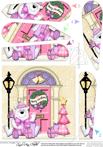 Ben Polar Bear at the Christmas Door Fan Pyramage Topper