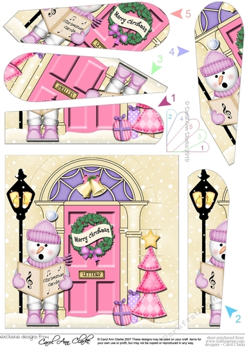 Snowman at the Christmas Door Fan Pyramage Topper