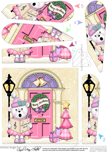 Teddy Tess at the Christmas Door Fan Pyramage Topper