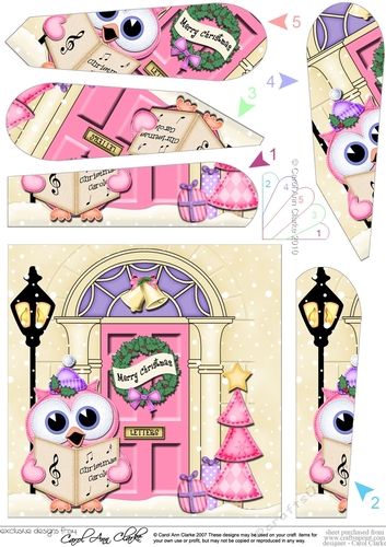 Little Hoot Owl at the Christmas Door Fan Pyramage Topper