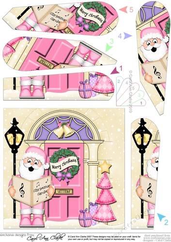 Santa at the Christmas Door Fan Pyramage Topper