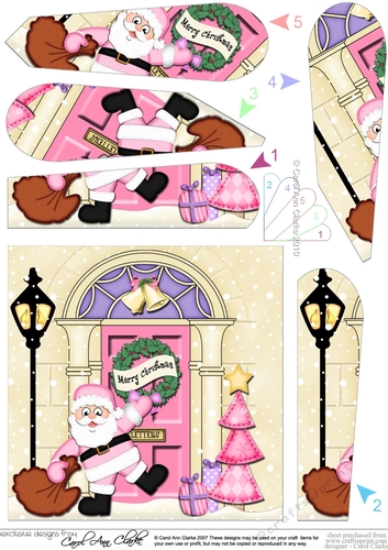 Santa at the Christmas Door Fan Pyramage Topper