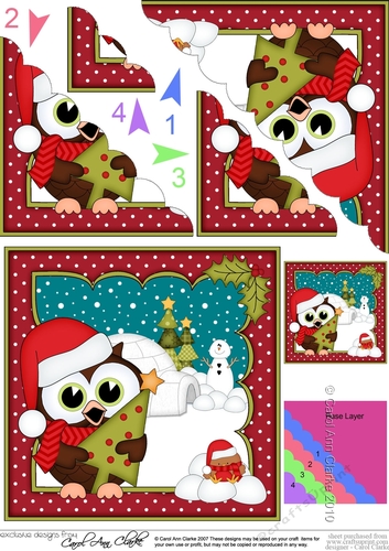 Christmas Little Hoot Owl has a Christmas Tree Scallop Corner Topper