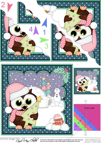 Christmas Little Hoot Owl has a Christmas Tree Scallop Corner Topper