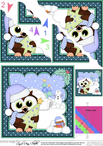 Christmas Little Hoot Owl has a Christmas Tree Scallop Corner Topper