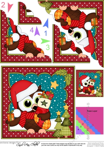 Christmas Little Hoot Owl has a Christmas Stocking Scallop Corner Topper