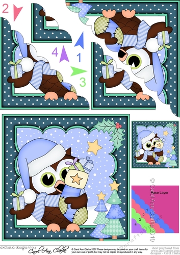 Christmas Little Hoot Owl has a Christmas Stocking Scallop Corner Topper