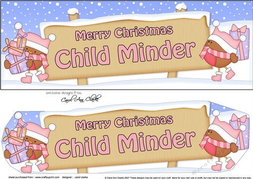 large DL Merry Christmas CHILD MINDER with Robins 3D decoupage
