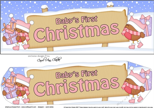 large DL Merry Christmas BABYS FIRST CHRISTMAS with Robins 3D decoupage