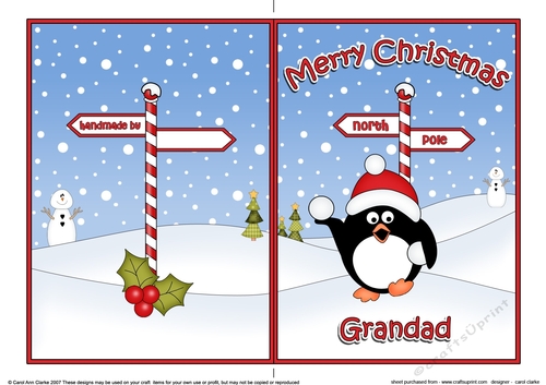 5 x 7 Quick Cut and Fold Card - Merry Christmas GRANDAD with Pip Penguin