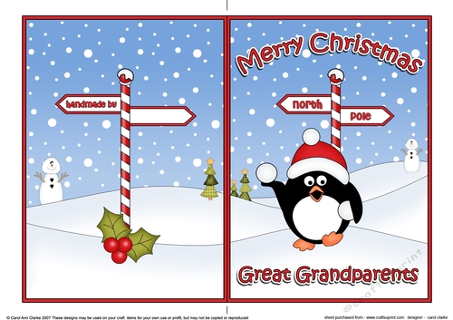 5 x 7 Quick Cut and Fold Card - Merry Christmas GREAT GRANDPARENTS with Pip Penguin