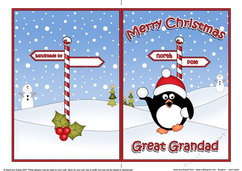 5 x 7 Quick Cut and Fold Card - Merry Christmas GREAT GRANDAD with Pip Penguin
