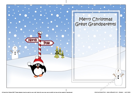 5 x 7 matching insert -  Merry Christmas GREAT GRANDPARENTS with Pip Penguin