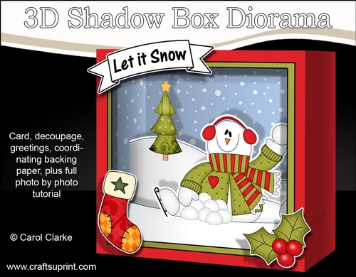 3D Christmas Diorama Shadow Box Card Mini Kit  - Snowman Rio is having a Snowball Fight