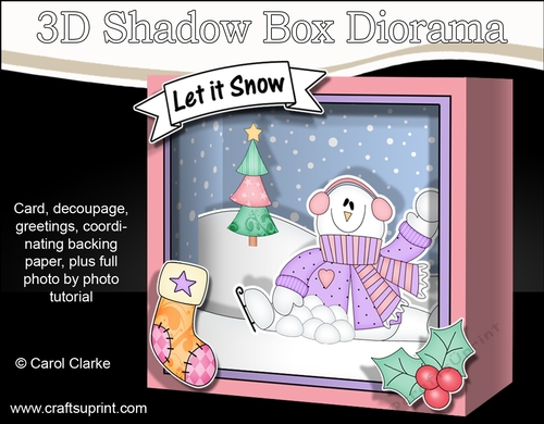 3D Christmas Diorama Shadow Box Card Mini Kit  - Snowman Rio is having a Snowball Fight