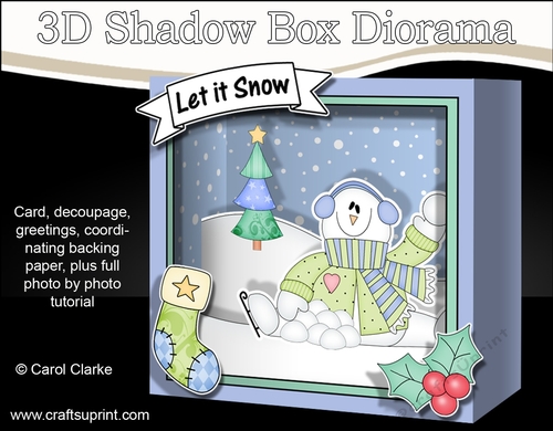 3D Christmas Diorama Shadow Box Card Mini Kit  - Snowman Rio is having a Snowball Fight