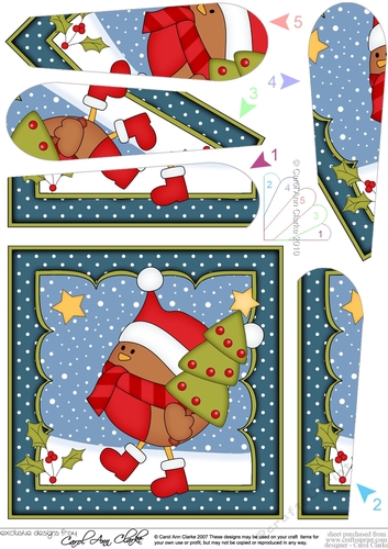 Christmas Bobbin Robin has an Xmas Tree Fan Pyramage Topper