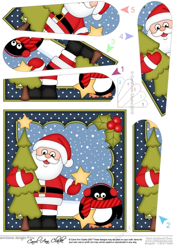 Christmas Santa & Pip Penguin bring home the Xmas tree Fan Pyramage Topper