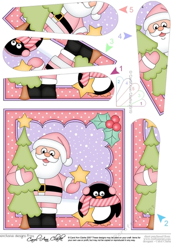 Christmas Santa & Pip Penguin bring home the Xmas tree Fan Pyramage Topper