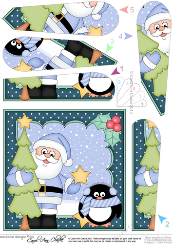 Christmas Santa & Pip Penguin bring home the Xmas tree Fan Pyramage Topper